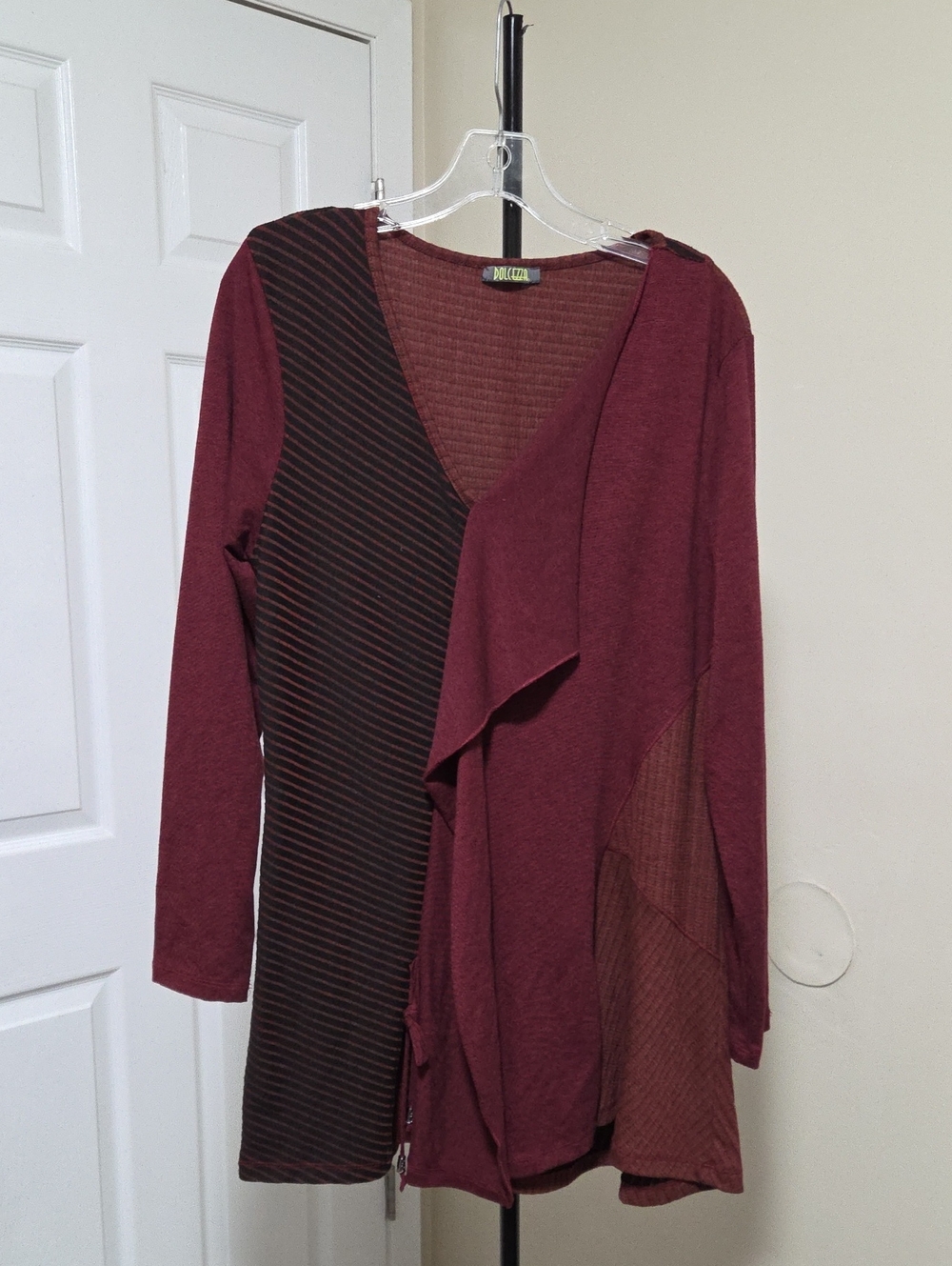 Dolcezza Asymmetrical Mixed-Panel Burgundy Sweater